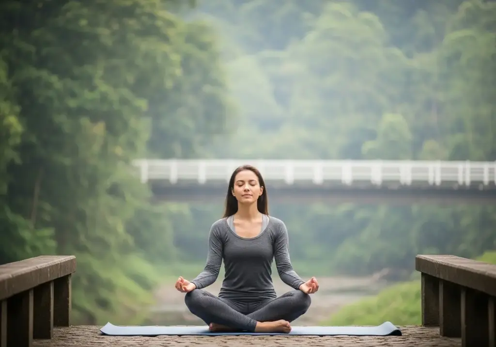 Mujer disfrutando del silencio en el bosque con una meditación personalizada