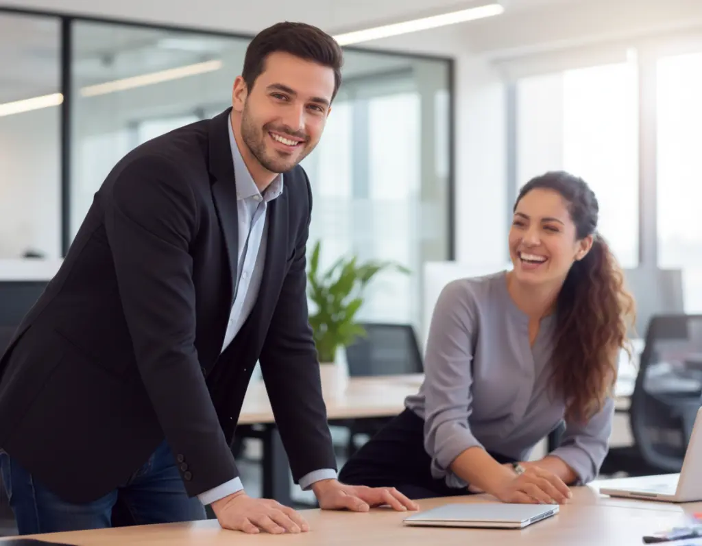 Equipo directivo examinando la plataforma de bienestar personalizada que transforma entidades