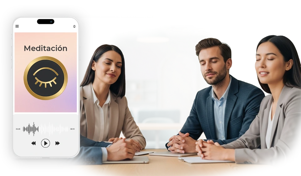 Empleados cuidando de su bienestar con una meditación personlizada