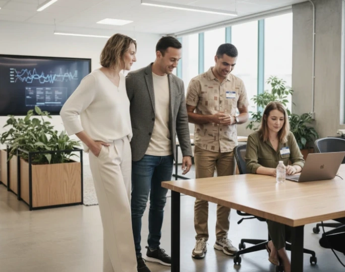 Equipo de RRHH observando la plataforma de mindfulness para empresas de Mentes Tranquilas Hub